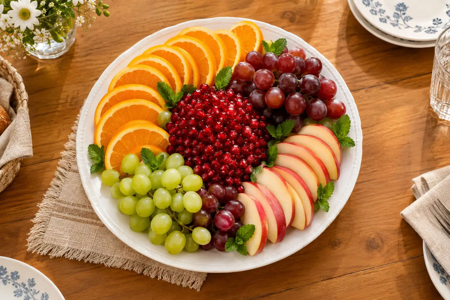 ظرف میوه آماده‌ی پذیرایی روی میز خانواده